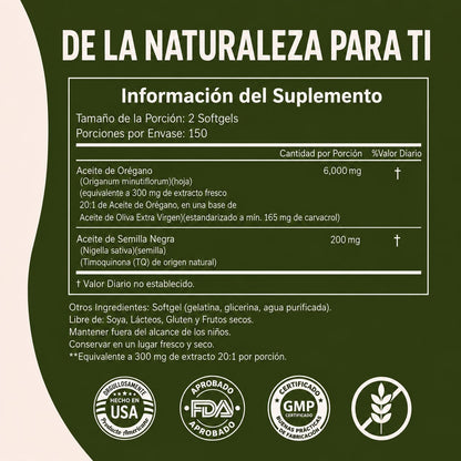 Aceite de Orégano con Aceite de Semilla Negra
