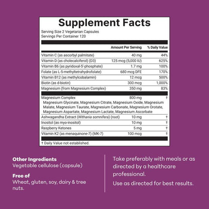 Magnesium Complex for Women | 20-in-1 Formula with Vitamin D3, K2 & Ashwagandha