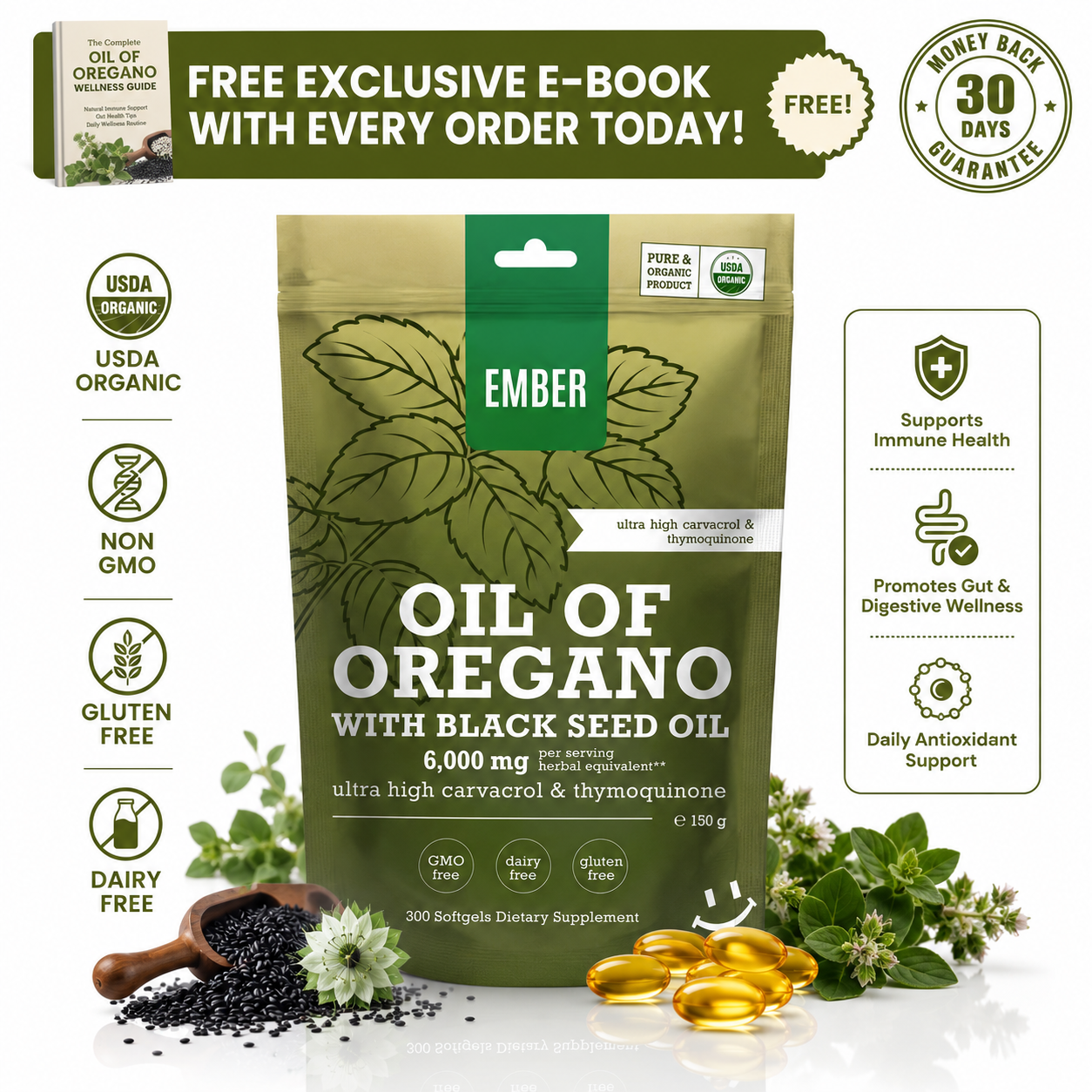 Oregano Oil with Black Seed Oil Softgels